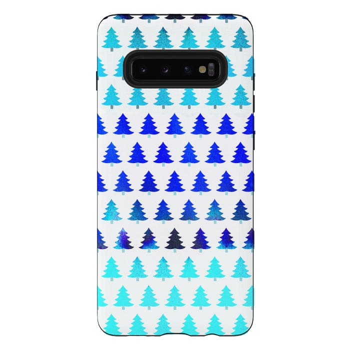 Galaxy S10 plus StrongFit Blue pine trees pattern - Christmas sweater by Oana 