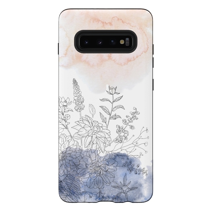 Galaxy S10 plus StrongFit Ink Blush Flower Meadow  by  Utart