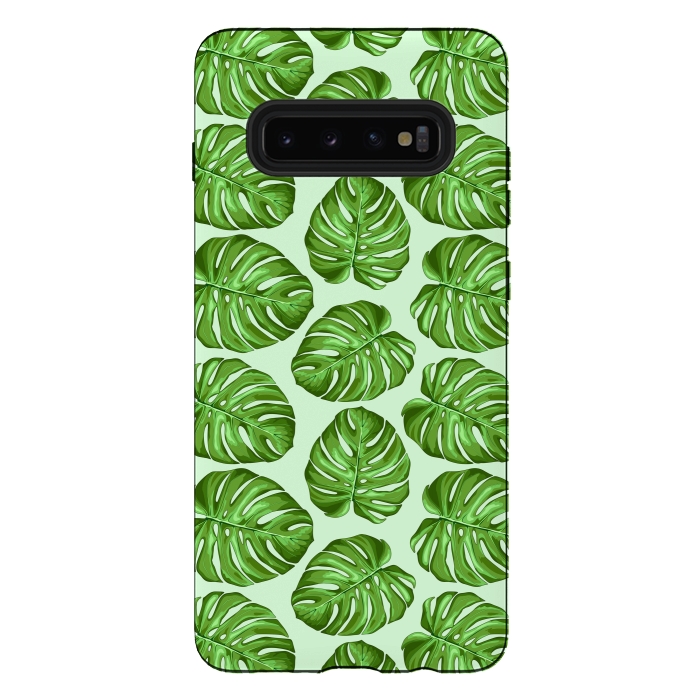 Galaxy S10 plus StrongFit Monstera Tropical Leaves Seamless Textile Patten  by BluedarkArt