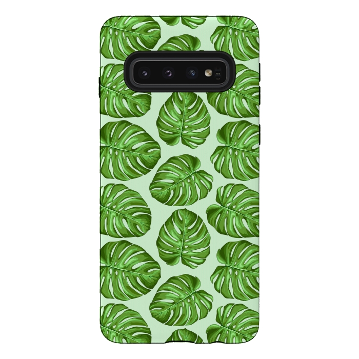 Galaxy S10 StrongFit Monstera Tropical Leaves Seamless Textile Patten  by BluedarkArt
