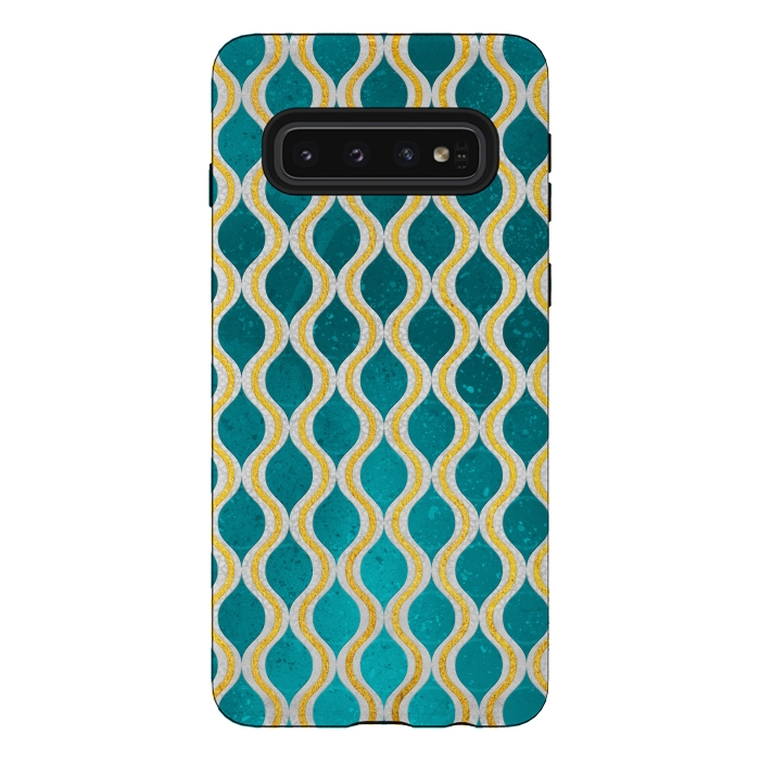 Galaxy S10 StrongFit Gold - Turquoise pattern I by Art Design Works
