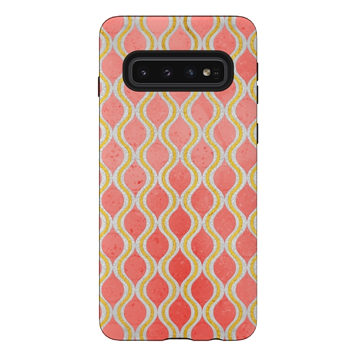 Galaxy S10 StrongFit Gold - Living Coral Pattern I by Art Design Works