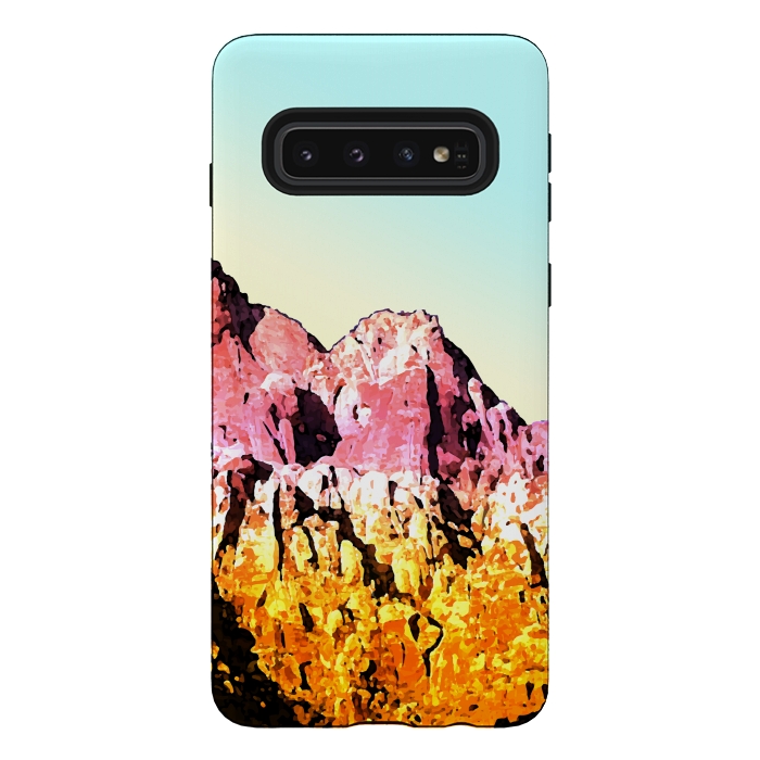 Galaxy S10 StrongFit Gold and Pink Mountain by Creativeaxle