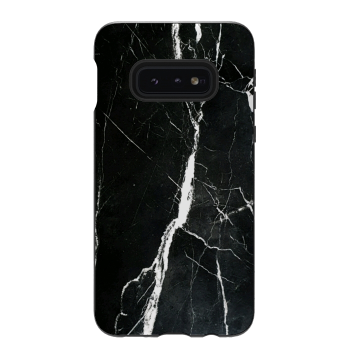 Galaxy S10e StrongFit Elegant black marble with white cracks by Oana 