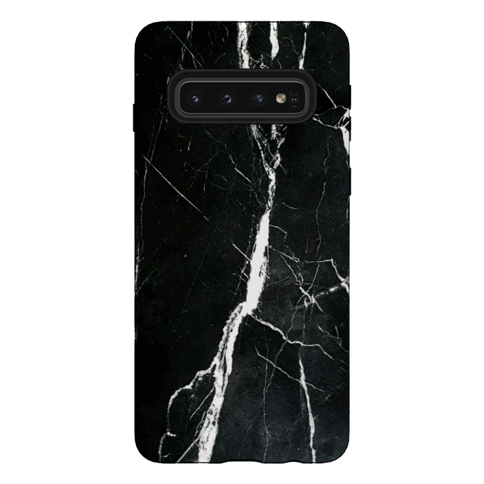 Galaxy S10 StrongFit Elegant black marble with white cracks by Oana 