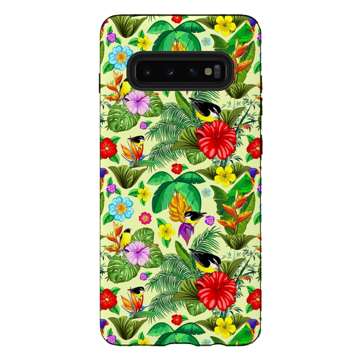 Galaxy S10 plus StrongFit Birds and Nature Floral Exotic Seamless Pattern by BluedarkArt