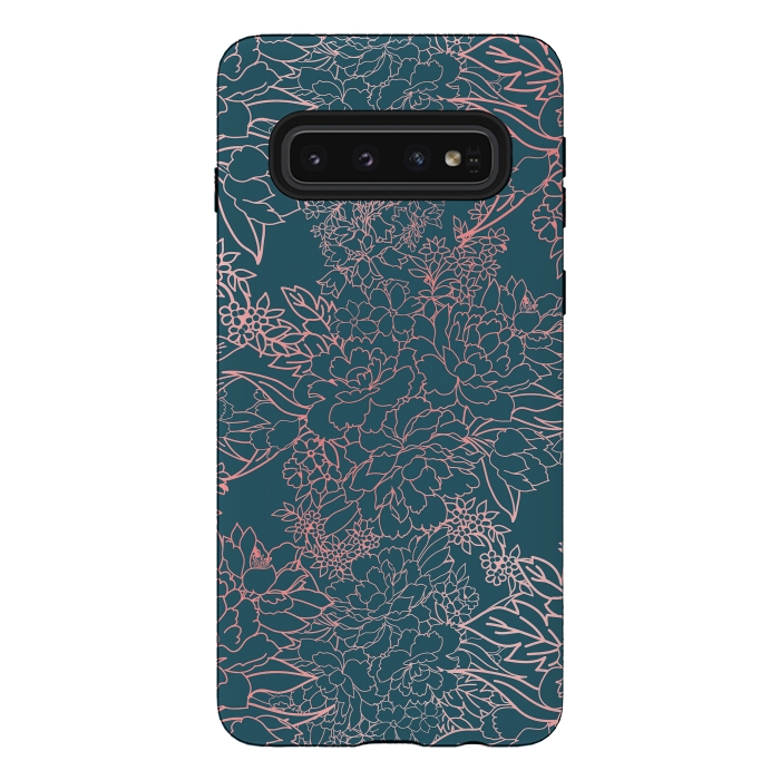 Galaxy S10 StrongFit Luxury floral coral strokes doodles design by InovArts