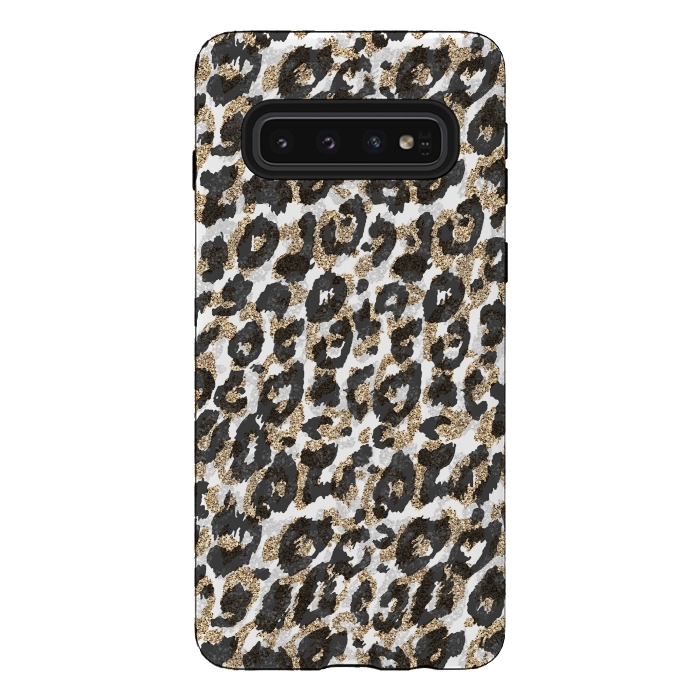 Galaxy S10 StrongFit Elegant gold leopard animal print pattern by InovArts
