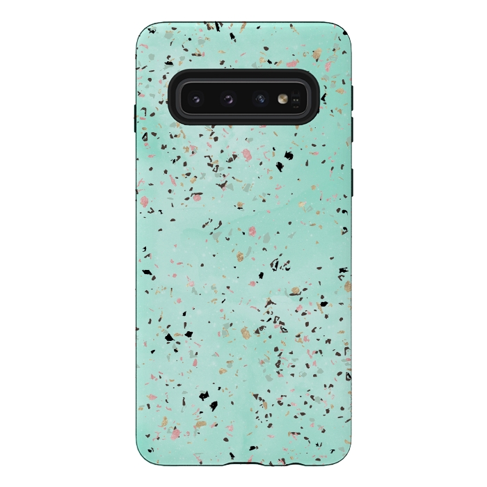 Galaxy S10 StrongFit Mint and gold marble terrazzo design Confetti  by InovArts