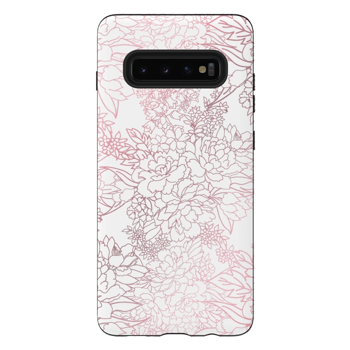 Galaxy S10 plus StrongFit Elegant floral rose gold strokes doodles design by InovArts