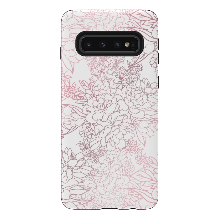 Galaxy S10 StrongFit Elegant floral rose gold strokes doodles design by InovArts