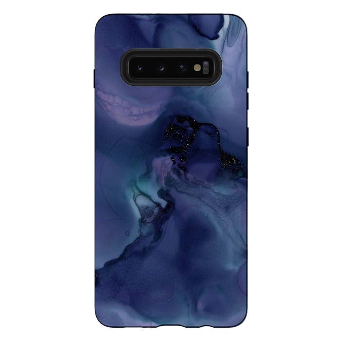 Galaxy S10 plus StrongFit Black Glitter Veins on Blue Ink Marble by  Utart