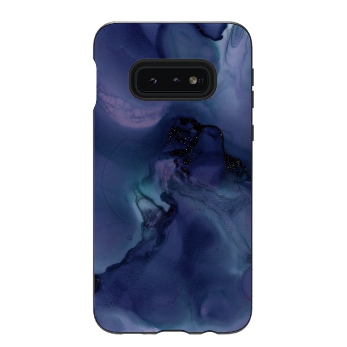 Galaxy S10e StrongFit Black Glitter Veins on Blue Ink Marble by  Utart