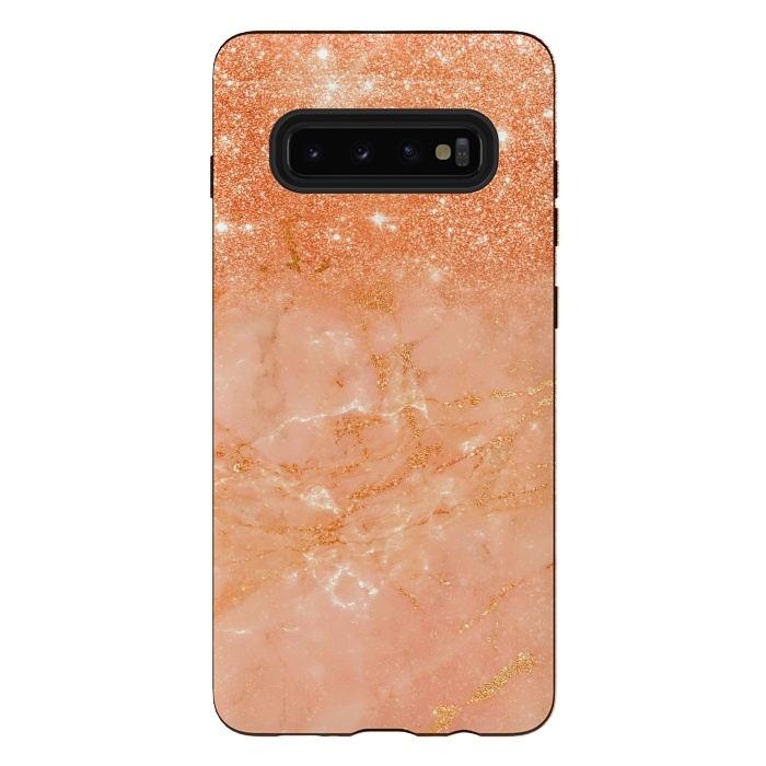 Galaxy S10 plus StrongFit Living Coral Glitter and Veins on marble by  Utart