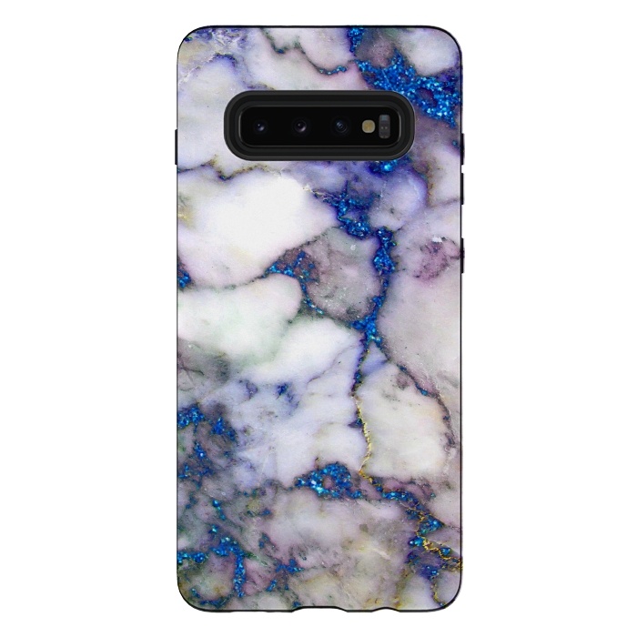 Galaxy S10 plus StrongFit Blue Glitter Veins on Gray Marble by  Utart