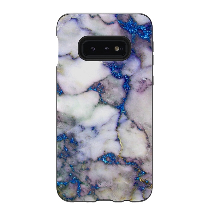 Galaxy S10e StrongFit Blue Glitter Veins on Gray Marble by  Utart