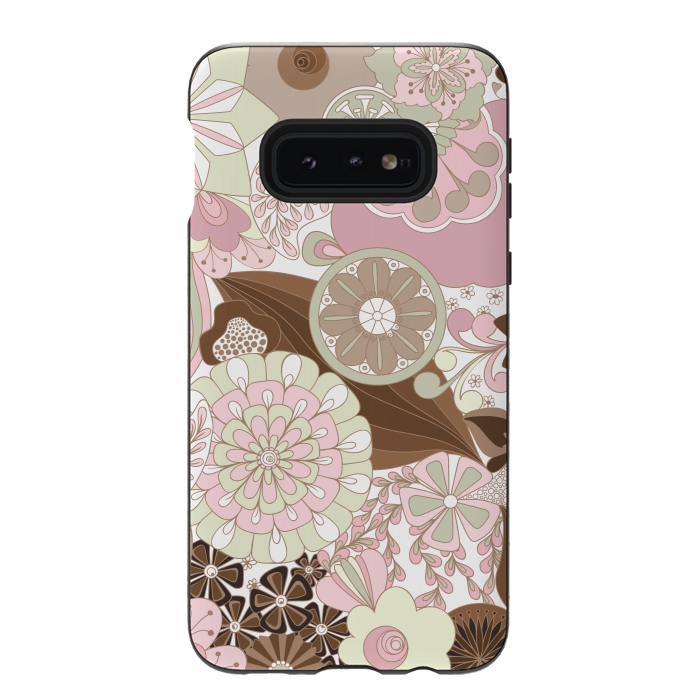 Galaxy S10e StrongFit Flowers, Flowers Everywhere - Pink and Brown by Paula Ohreen