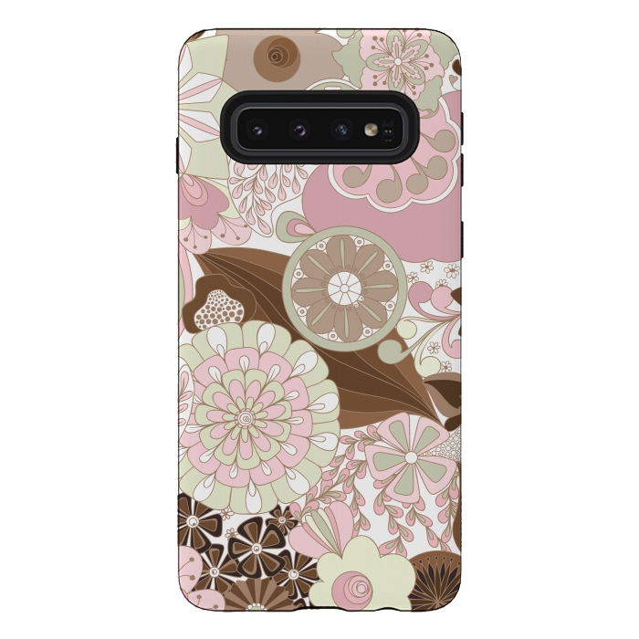 Galaxy S10 StrongFit Flowers, Flowers Everywhere - Pink and Brown by Paula Ohreen