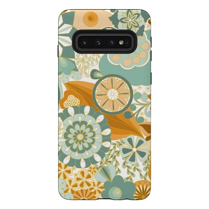 Galaxy S10 StrongFit Flowers, Flowers Everywhere - Orange and Green by Paula Ohreen