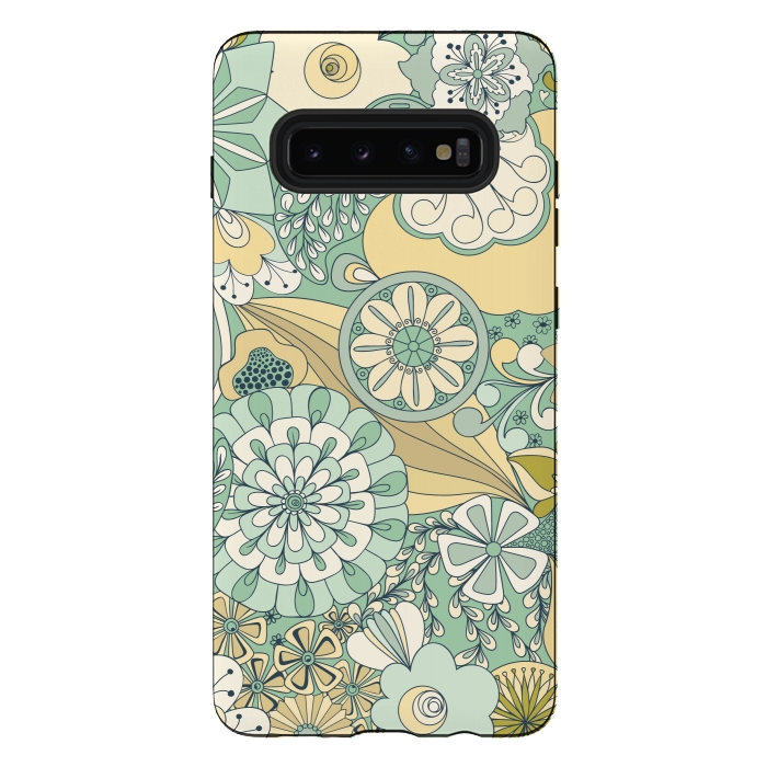 Galaxy S10 plus StrongFit Flowers, Flowers Everywhere - Cream and Mint by Paula Ohreen