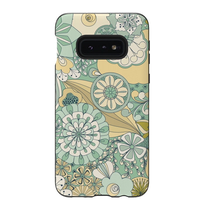 Galaxy S10e StrongFit Flowers, Flowers Everywhere - Cream and Mint by Paula Ohreen