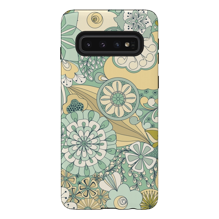 Galaxy S10 StrongFit Flowers, Flowers Everywhere - Cream and Mint by Paula Ohreen