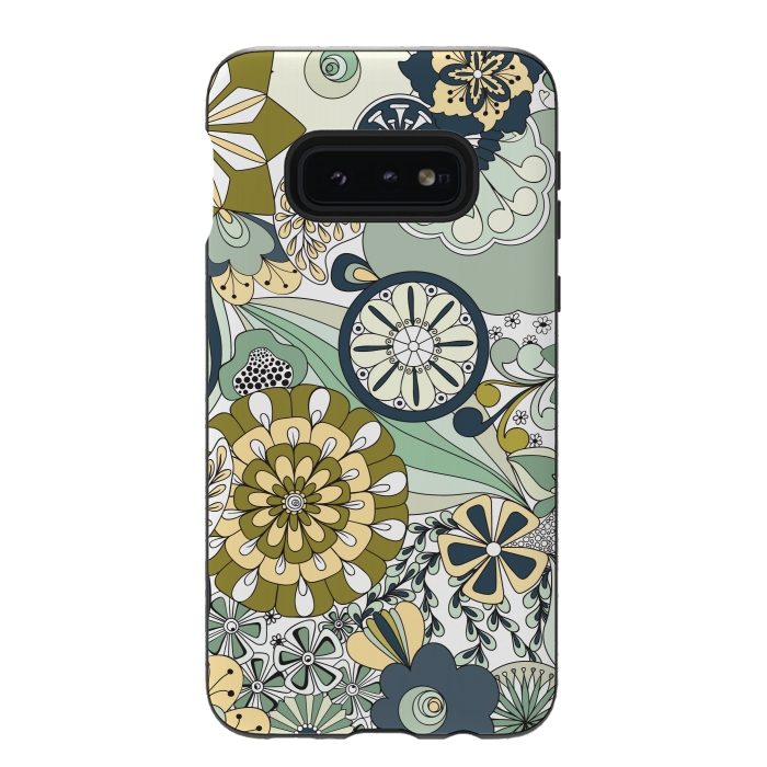 Galaxy S10e StrongFit Flowers, Flowers Everywhere - Navy and Green by Paula Ohreen
