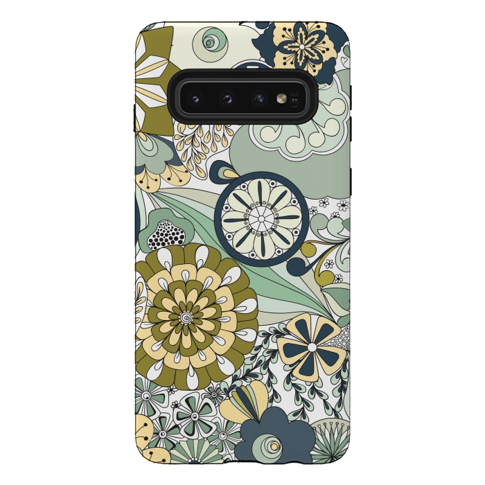 Galaxy S10 StrongFit Flowers, Flowers Everywhere - Navy and Green by Paula Ohreen