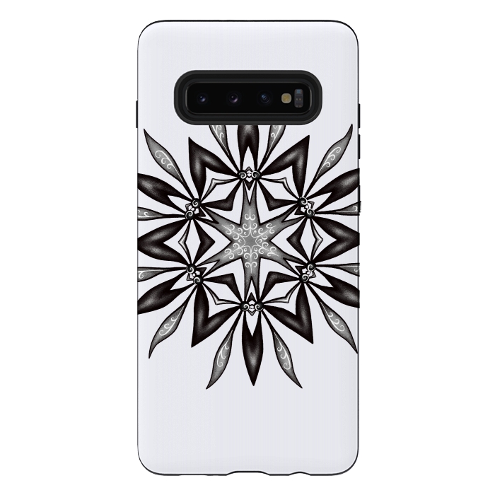 Galaxy S10 plus StrongFit Kaleidoscopic Flower Art In Black And White by Boriana Giormova
