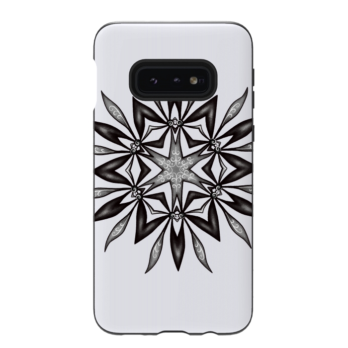 Galaxy S10e StrongFit Kaleidoscopic Flower Art In Black And White by Boriana Giormova