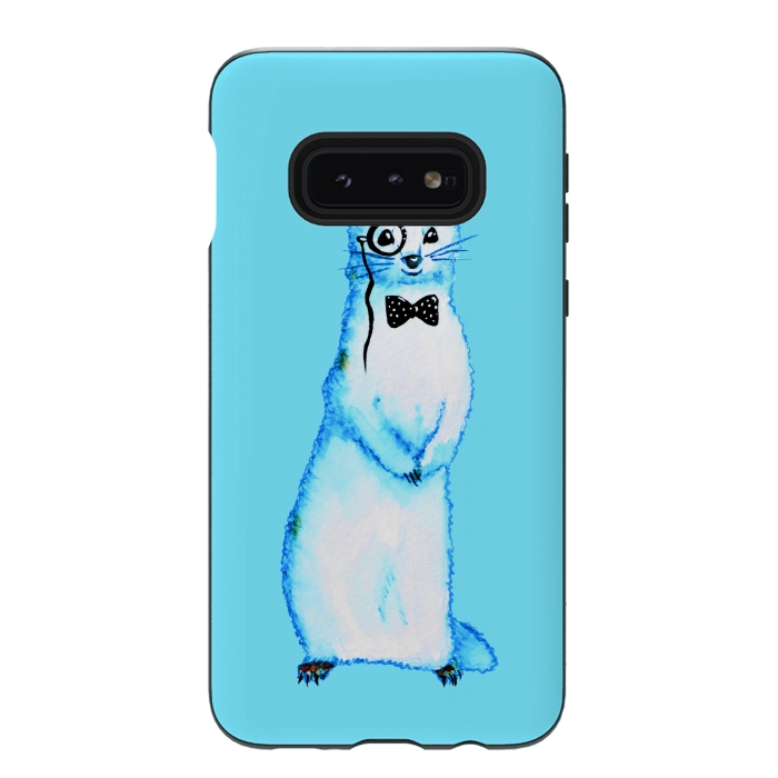 Galaxy S10e StrongFit Cute Ferret Hipster Blue Watercolor Art by Boriana Giormova