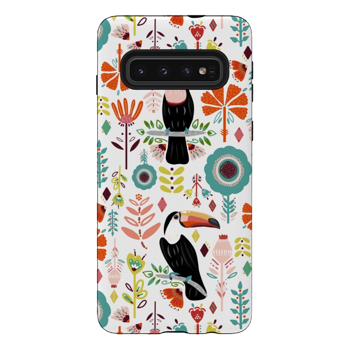 Galaxy S10 StrongFit Colorful Toucans  by Tigatiga