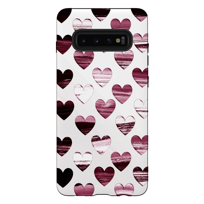 Galaxy S10 plus StrongFit Cherry wine brushed painted hearts by Oana 