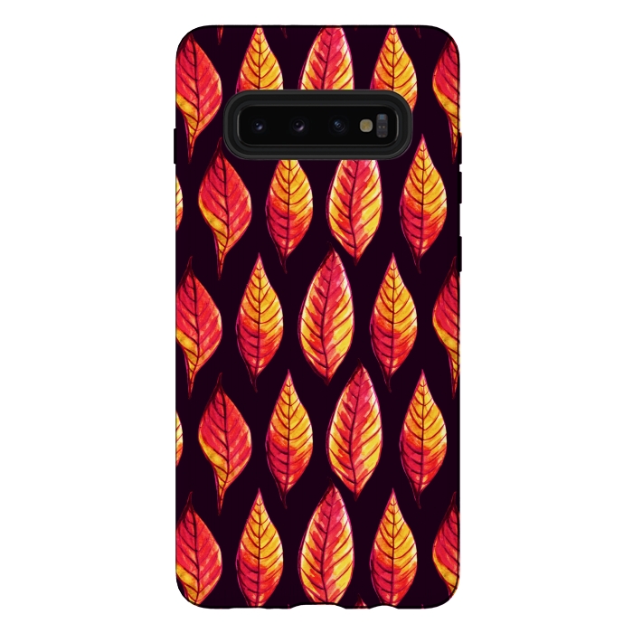 Galaxy S10 plus StrongFit Vibrant autumn leaves pattern in red and yellow by Boriana Giormova