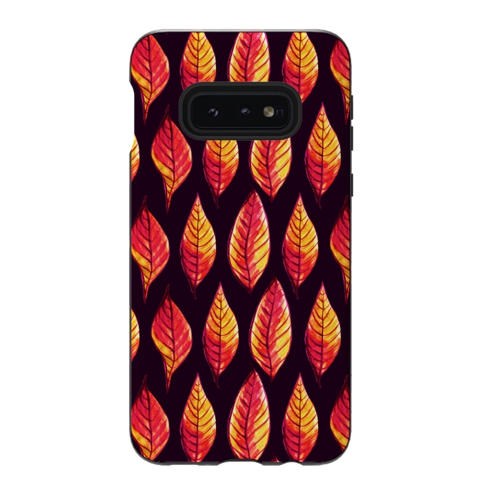 Galaxy S10e StrongFit Vibrant autumn leaves pattern in red and yellow by Boriana Giormova