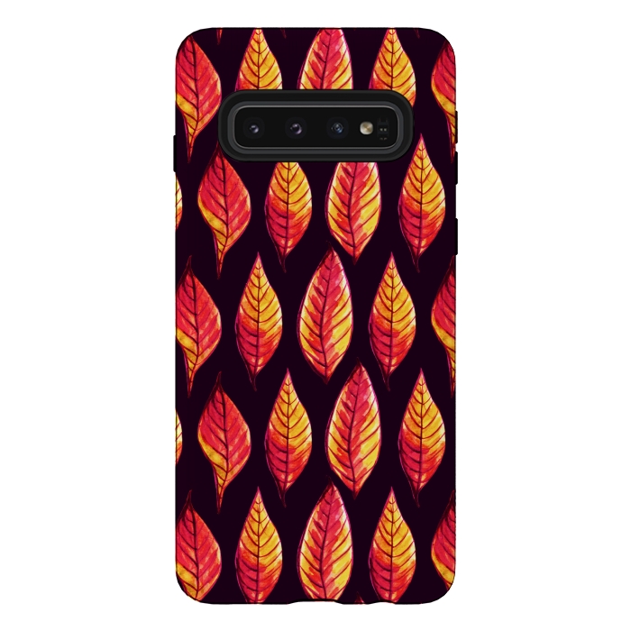 Galaxy S10 StrongFit Vibrant autumn leaves pattern in red and yellow by Boriana Giormova