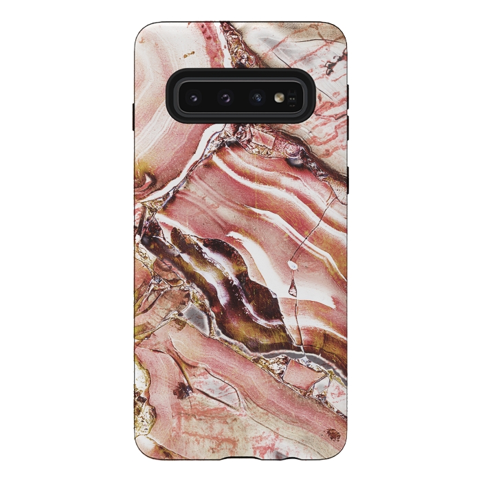 Galaxy S10 StrongFit golden rose pink precious gemstone marble by Oana 