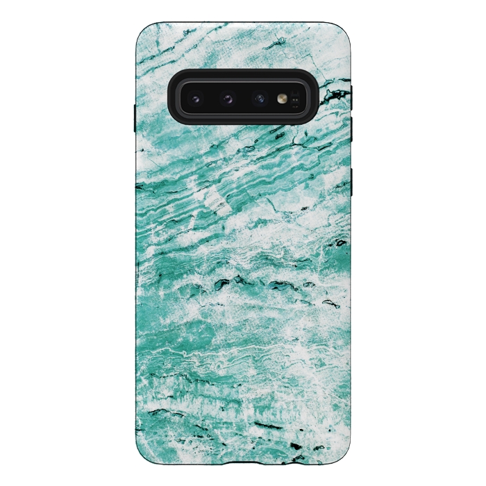 Galaxy S10 StrongFit Turquoise marble waves by Oana 