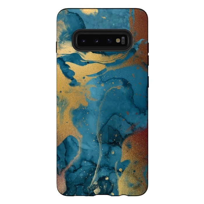 Galaxy S10 plus StrongFit Gold and Indigo Ink Marble by  Utart