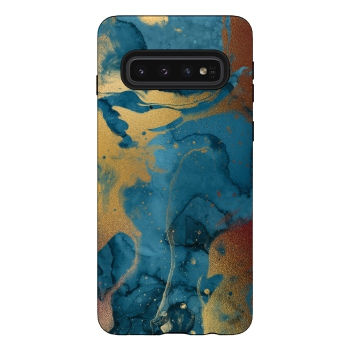 Galaxy S10 StrongFit Gold and Indigo Ink Marble by  Utart