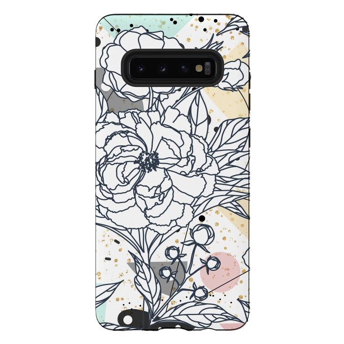 Galaxy S10 plus StrongFit Modern geometric shapes and floral strokes design by InovArts