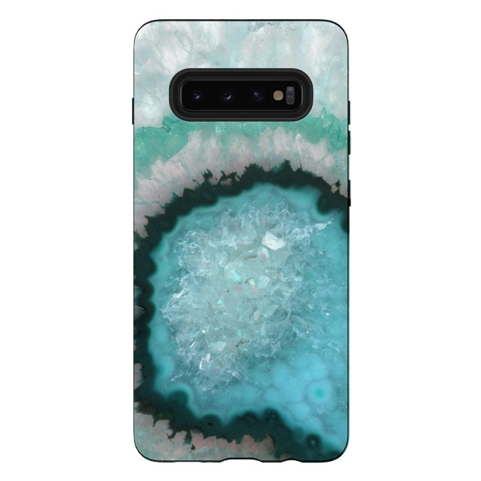 Galaxy S10 plus StrongFit Teal White and Green Crystal Agate by  Utart