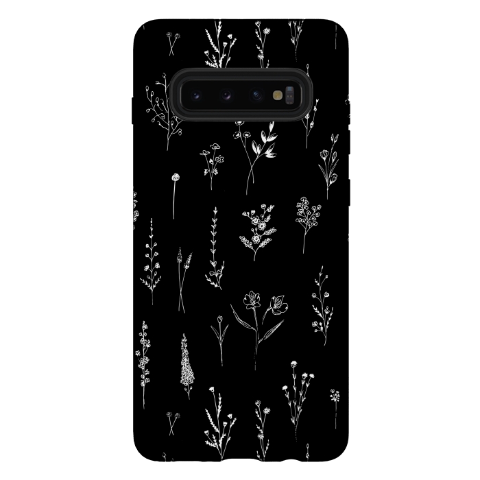 Galaxy S10 plus StrongFit Black Wildflowers by Anis Illustration