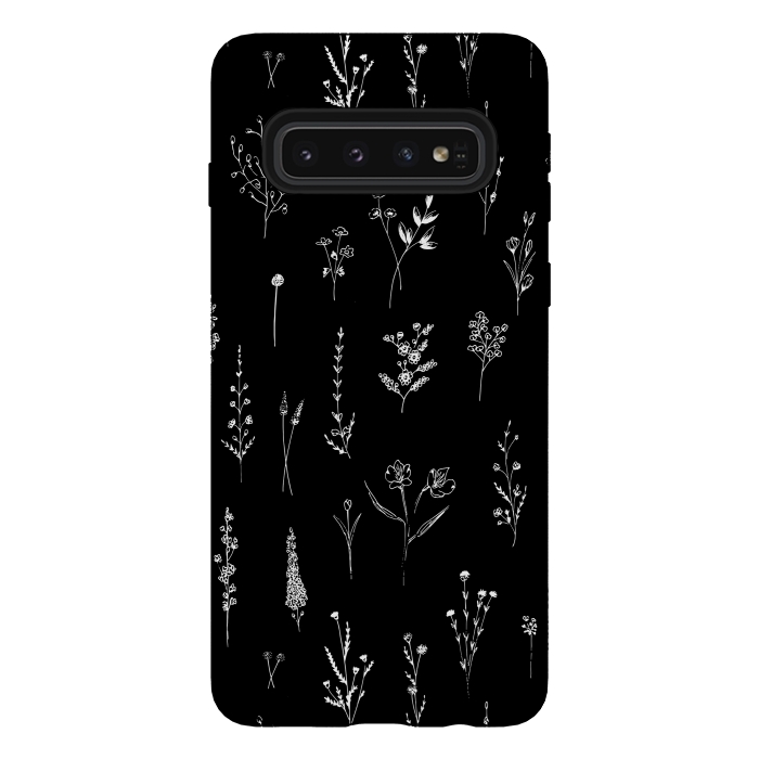 Galaxy S10 StrongFit Black Wildflowers by Anis Illustration