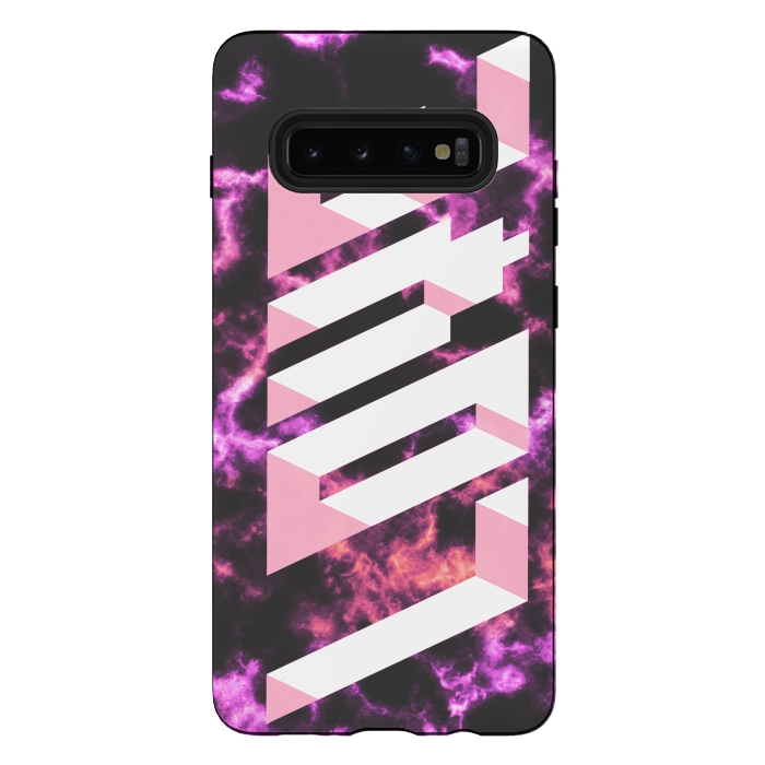 Galaxy S10 plus StrongFit Love - 3D pink typography on magenta dark marble by Oana 