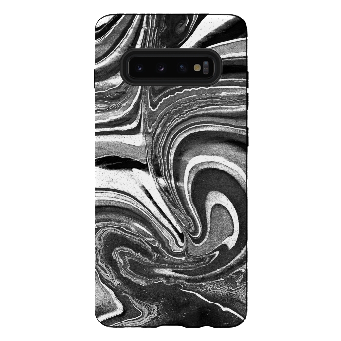 Galaxy S10 plus StrongFit Black and white marble swirls abstract art by Oana 