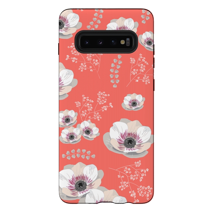 Galaxy S10 plus StrongFit Anemones in Living Coral  by Anis Illustration