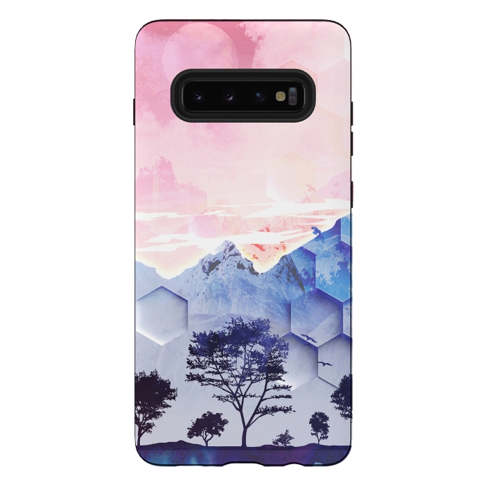 Galaxy S10 plus StrongFit Utopic mountain landscape - pink blue by Oana 