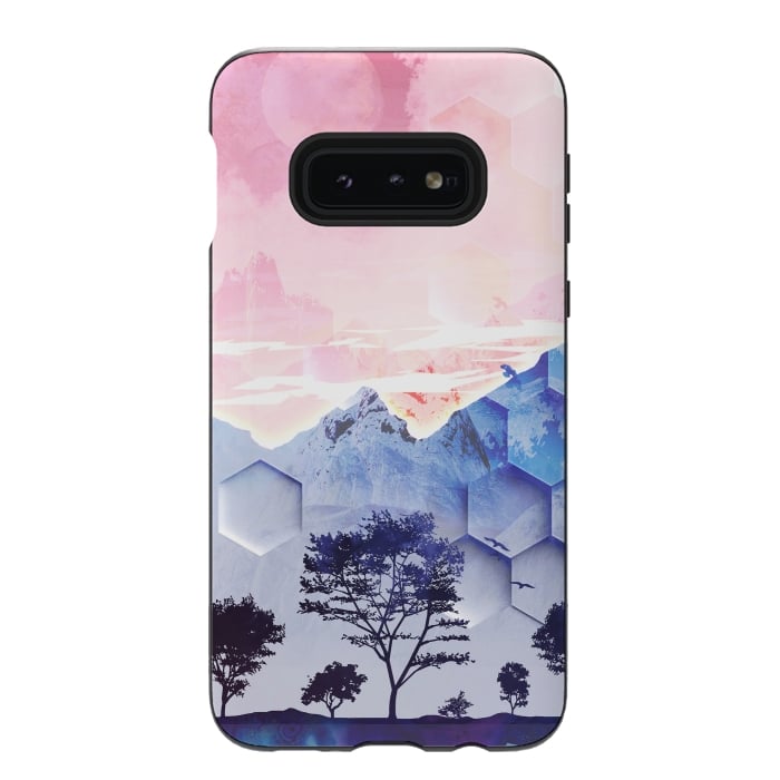 Galaxy S10e StrongFit Utopic mountain landscape - pink blue by Oana 