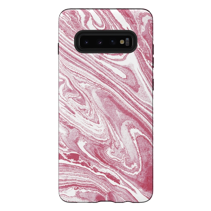 Galaxy S10 plus StrongFit Pastel fuchsia pink and white marble lines by Oana 